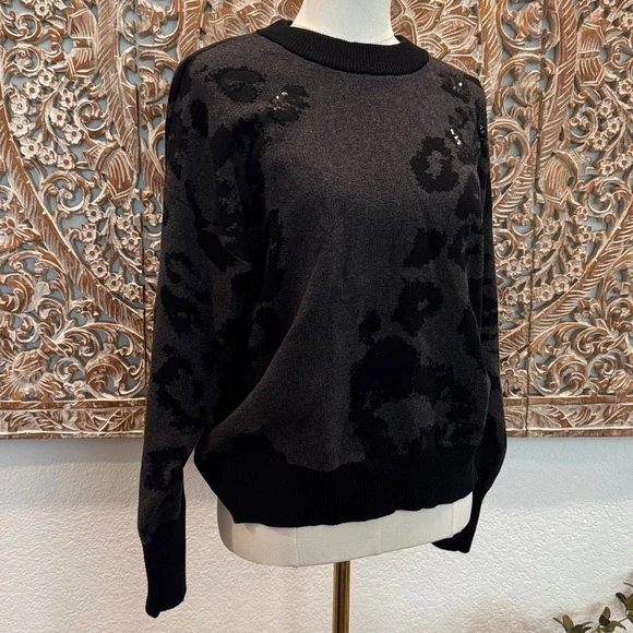 DKNY Women's Animal Print Crewneck Long Sleeve Sweater, Sequin Embellishment - Picture 3 of 15
